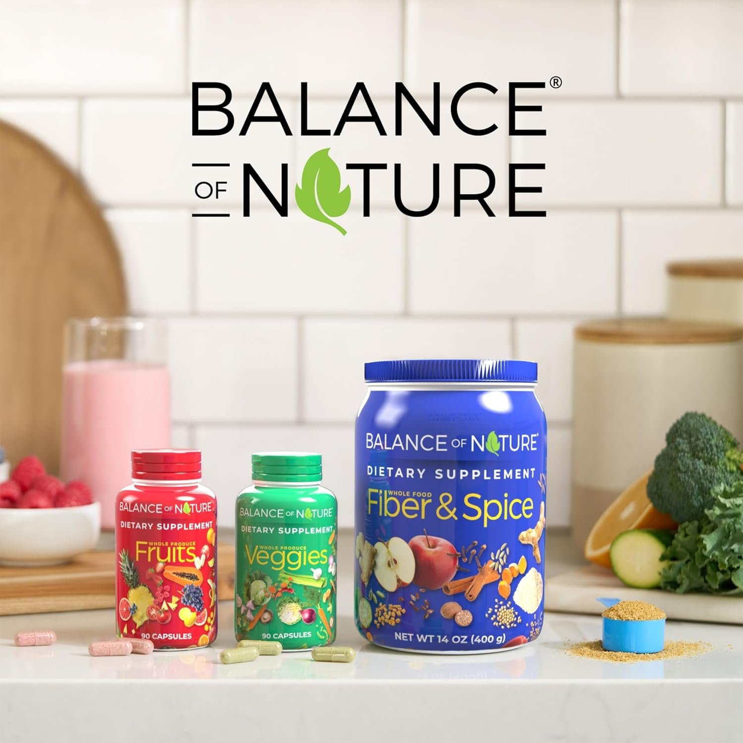 balance of nature fruits and veggies supplements whole fruit and vegetable ingredients for women, men, and kids 90 fruit capsules, 90 veggie capsules 1 set