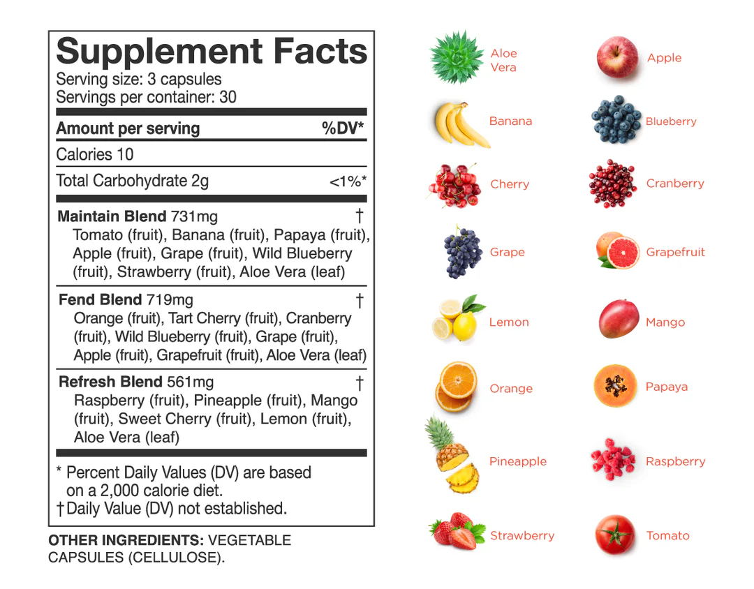 balance of nature whole food supplement with fruit and vegetable ingredients for women, men, and kids 90 capsules, 3 sets