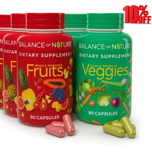 balance of nature fruits and veggies supplements whole fruit and vegetable ingredients for women, men, and kids 90 fruit capsules, 90 veggie capsules 1 set