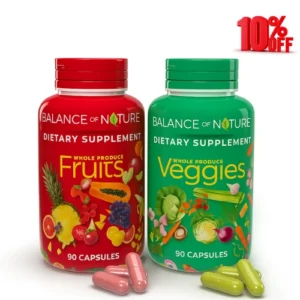 balance of nature fruits and veggies supplements whole fruit and vegetable ingredients for women, men, and kids 90 fruit capsules, 90 veggie capsules 1 set
